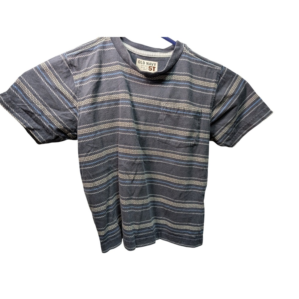 Old Navy Striped Pocket Tee Toddler 5T Navy Blue Excellent Nautical Crew Neck